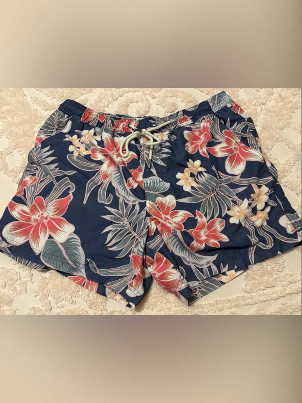 American Eagle Outfitters Navy Floral Drawstring Swim Trunk Shorts